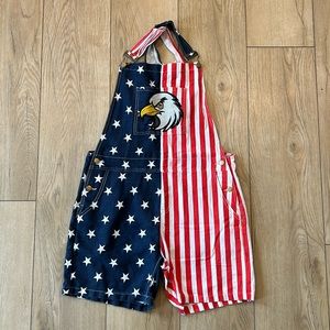 American Flag USA Overall Shorts with Bald Eagle